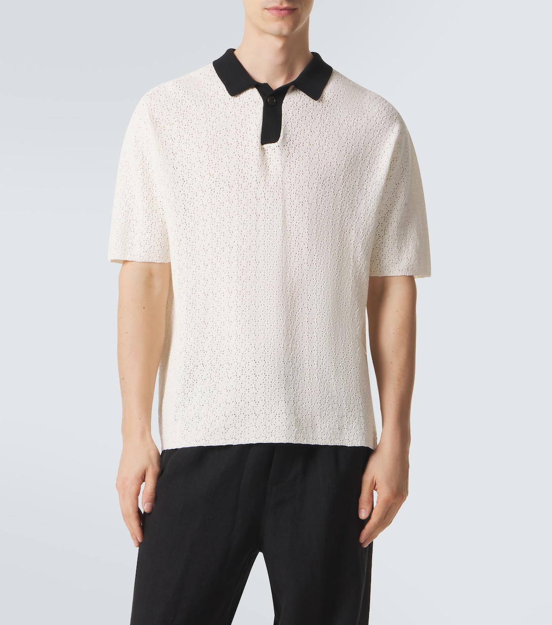 Crochet cotton-blend polo shirt | Commas