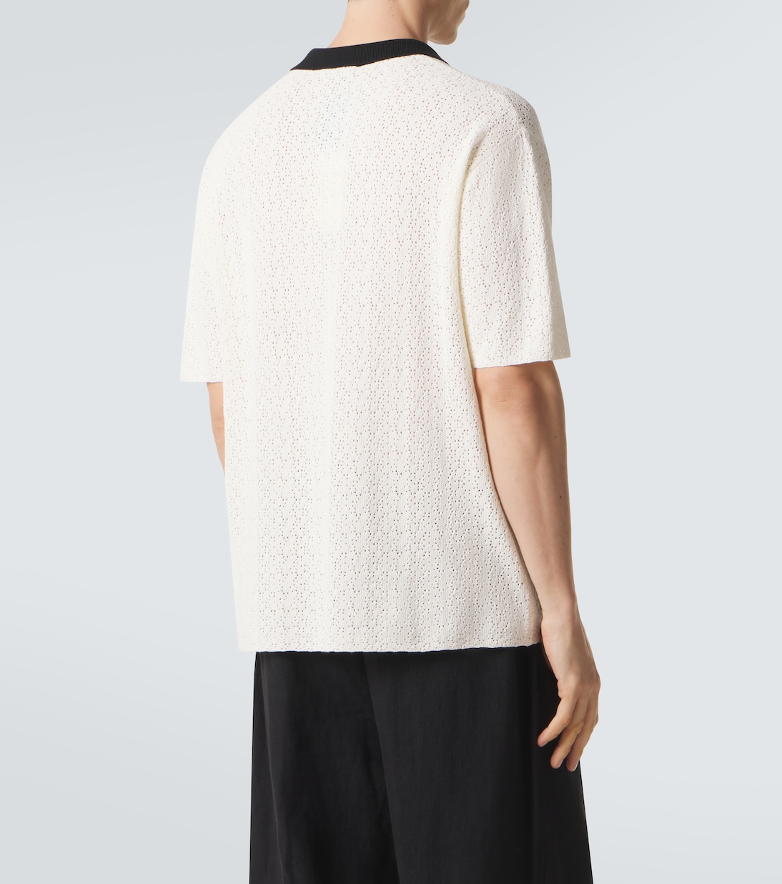 Crochet cotton-blend polo shirt | Commas