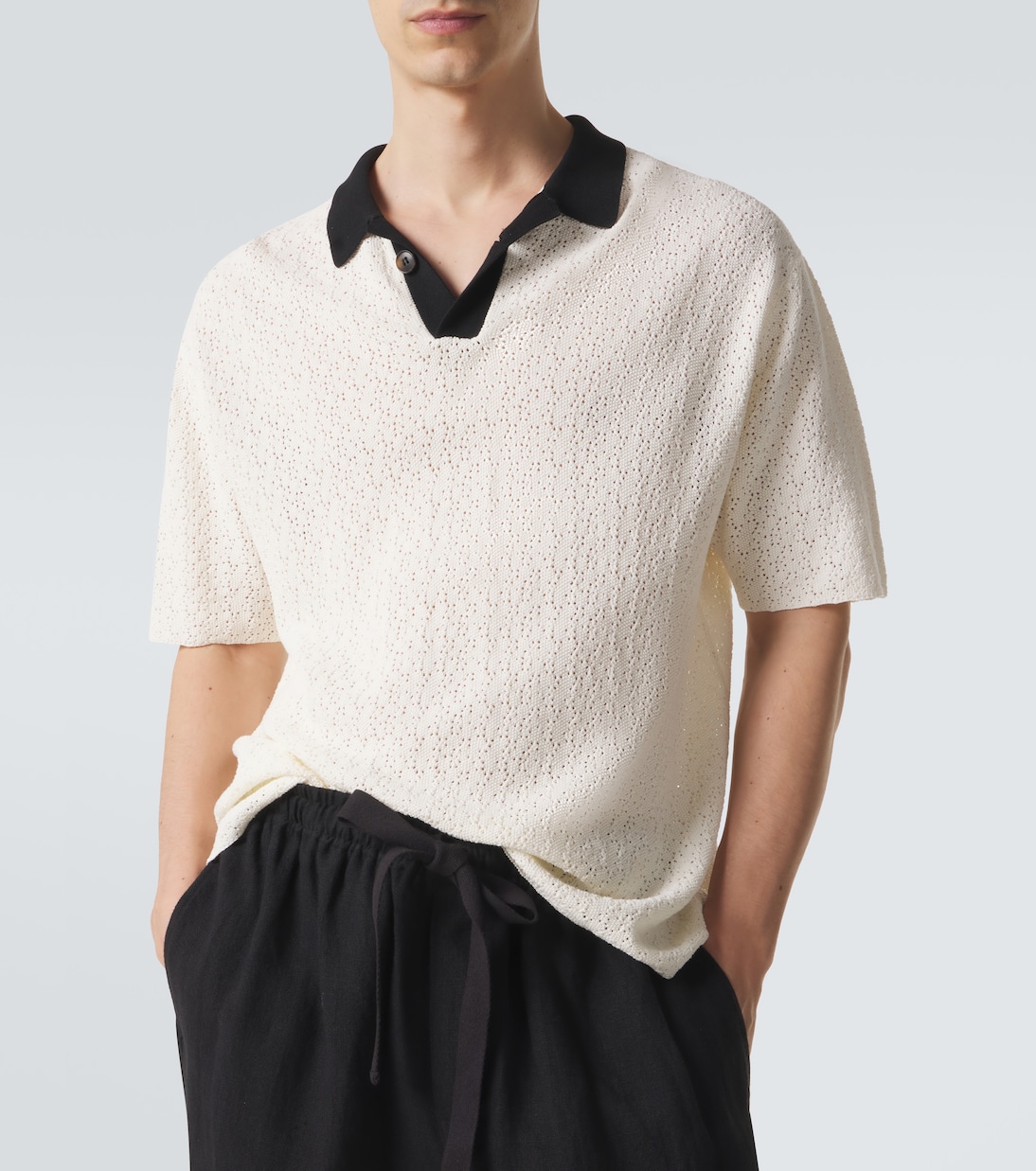 Crochet cotton-blend polo shirt | Commas