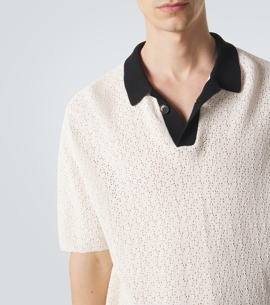 Crochet cotton-blend polo shirt | Commas