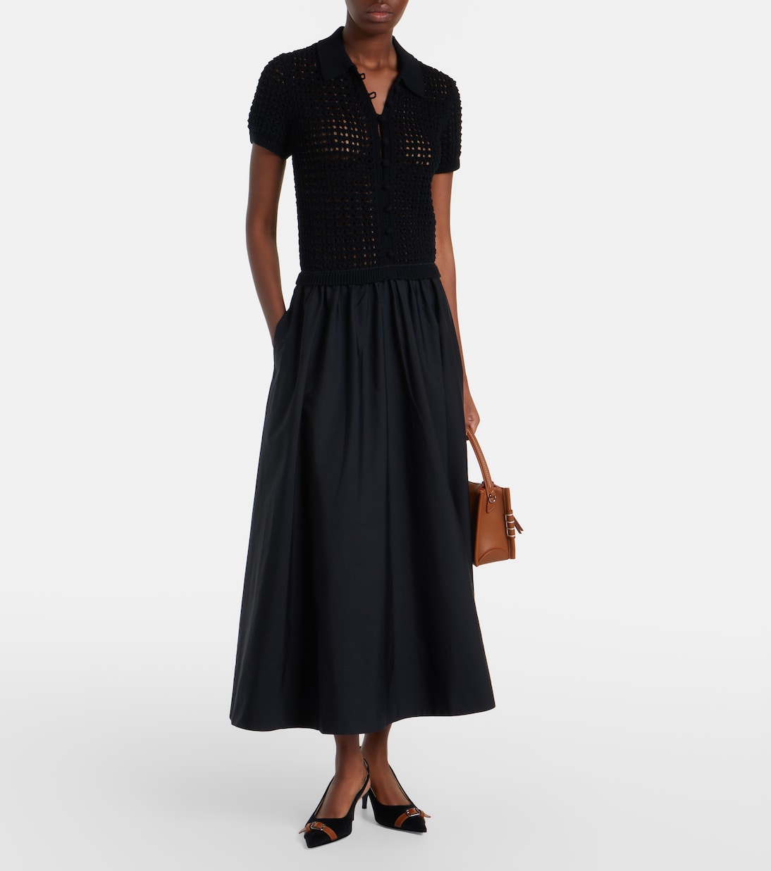 Crochet-trimmed cotton poplin midi dress | Polo Ralph Lauren