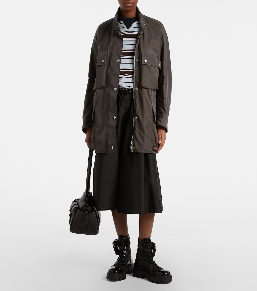 Leather-trimmed mesh combat boots | Prada