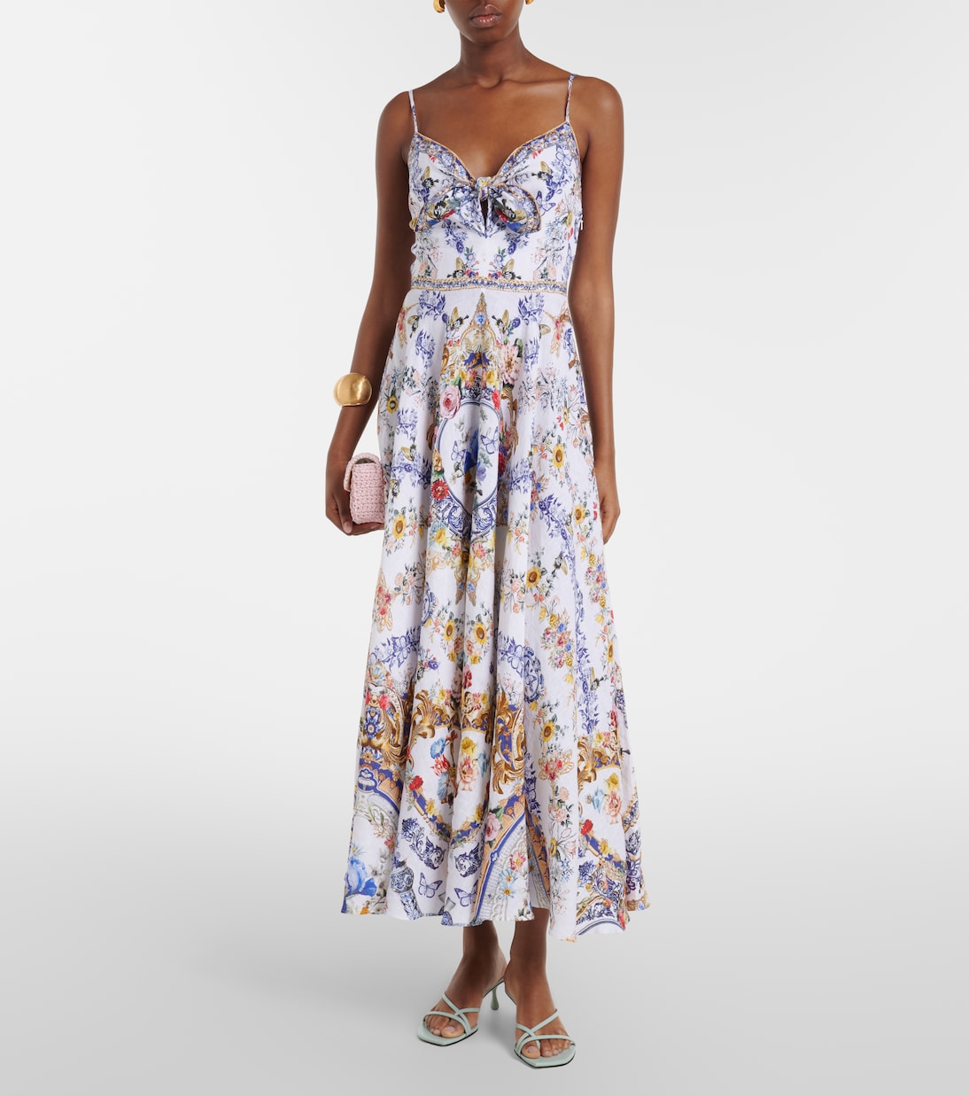 Verziertes Midikleid aus Leinen | Camilla