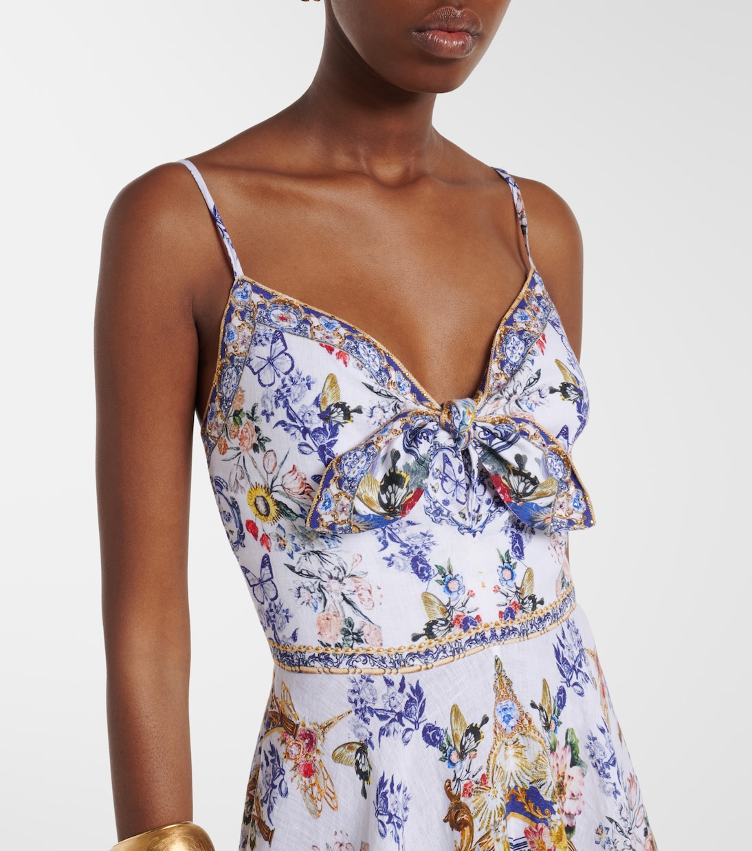 Verziertes Midikleid aus Leinen | Camilla