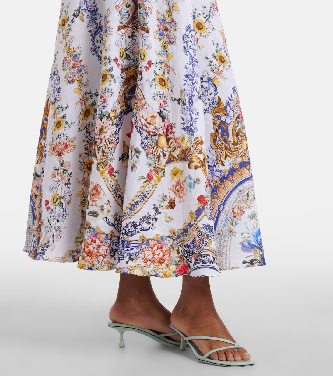 Verziertes Midikleid aus Leinen | Camilla