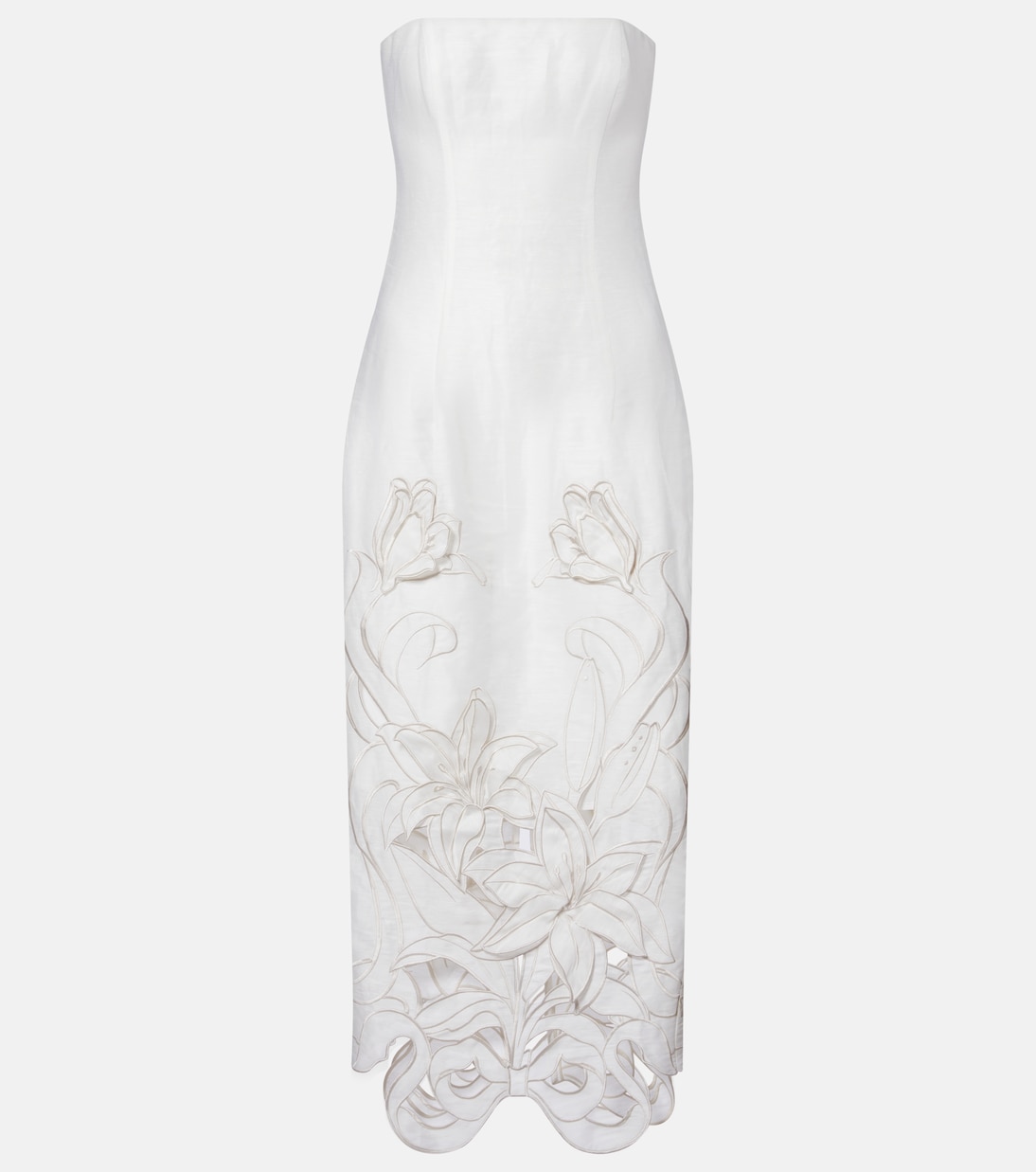 Rayna floral-appliqué linen-blend bustier gown | Leo Lin