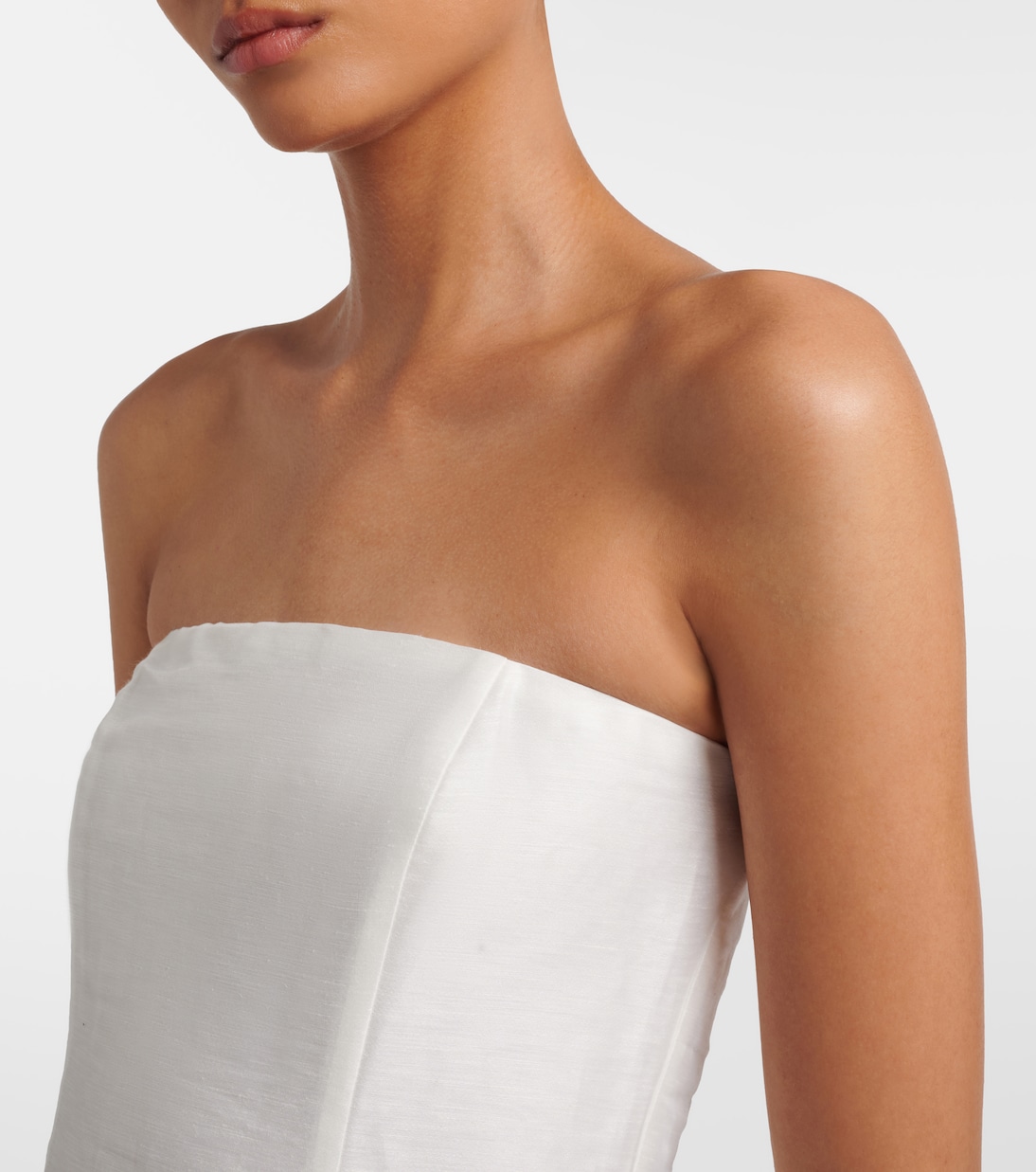 Rayna floral-appliqué linen-blend bustier gown | Leo Lin