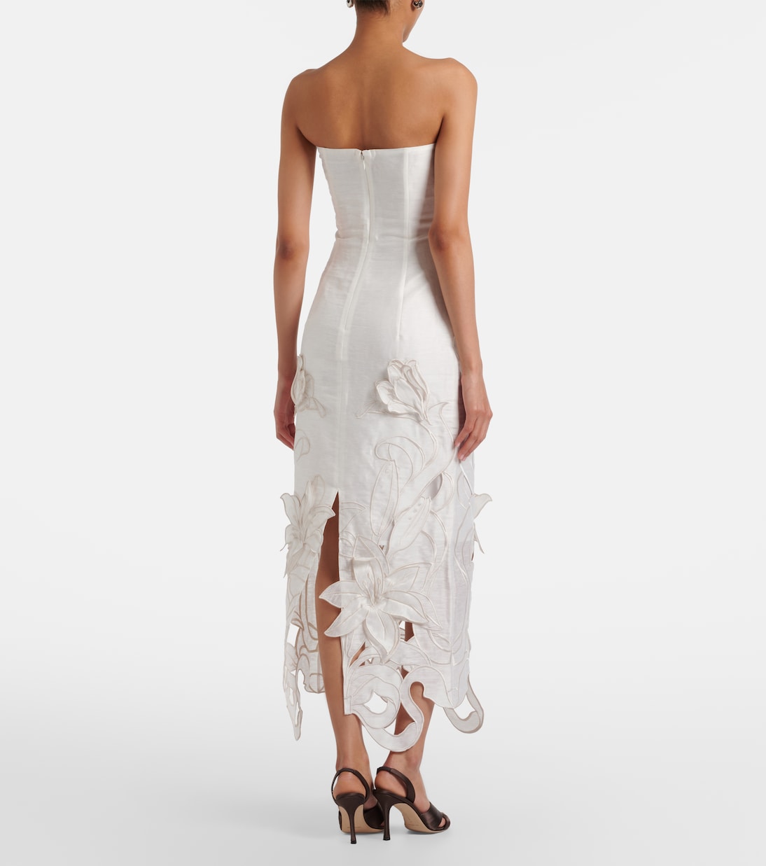Rayna floral-appliqué linen-blend bustier gown | Leo Lin