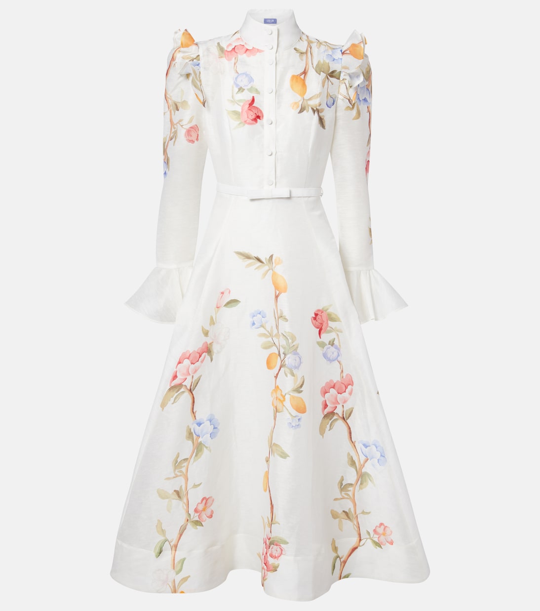 Selina floral ruffled linen-blend midi dress | Leo Lin