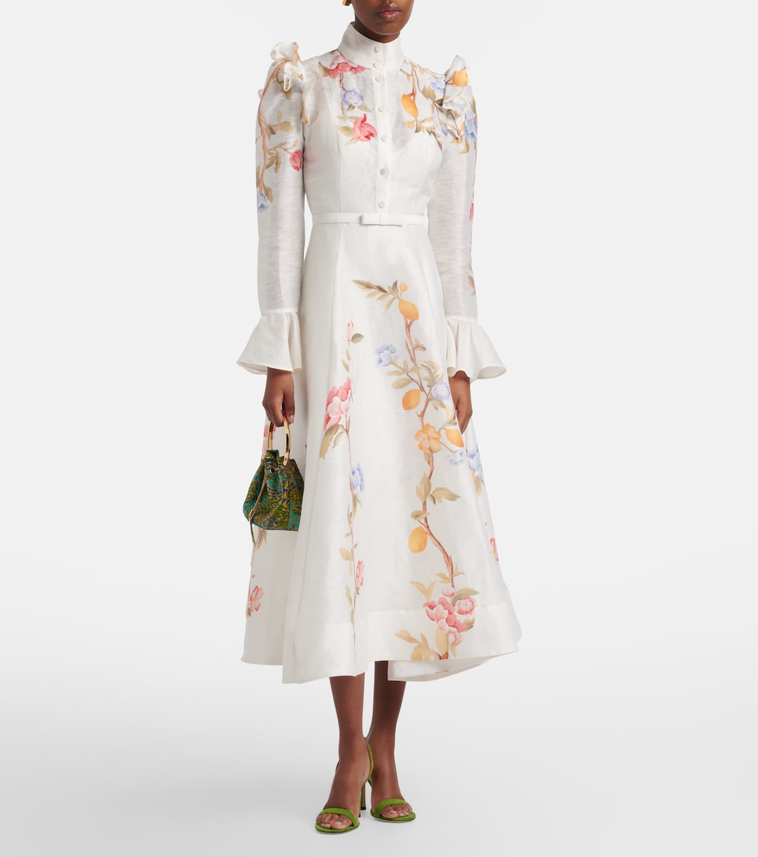 Selina floral ruffled linen-blend midi dress | Leo Lin