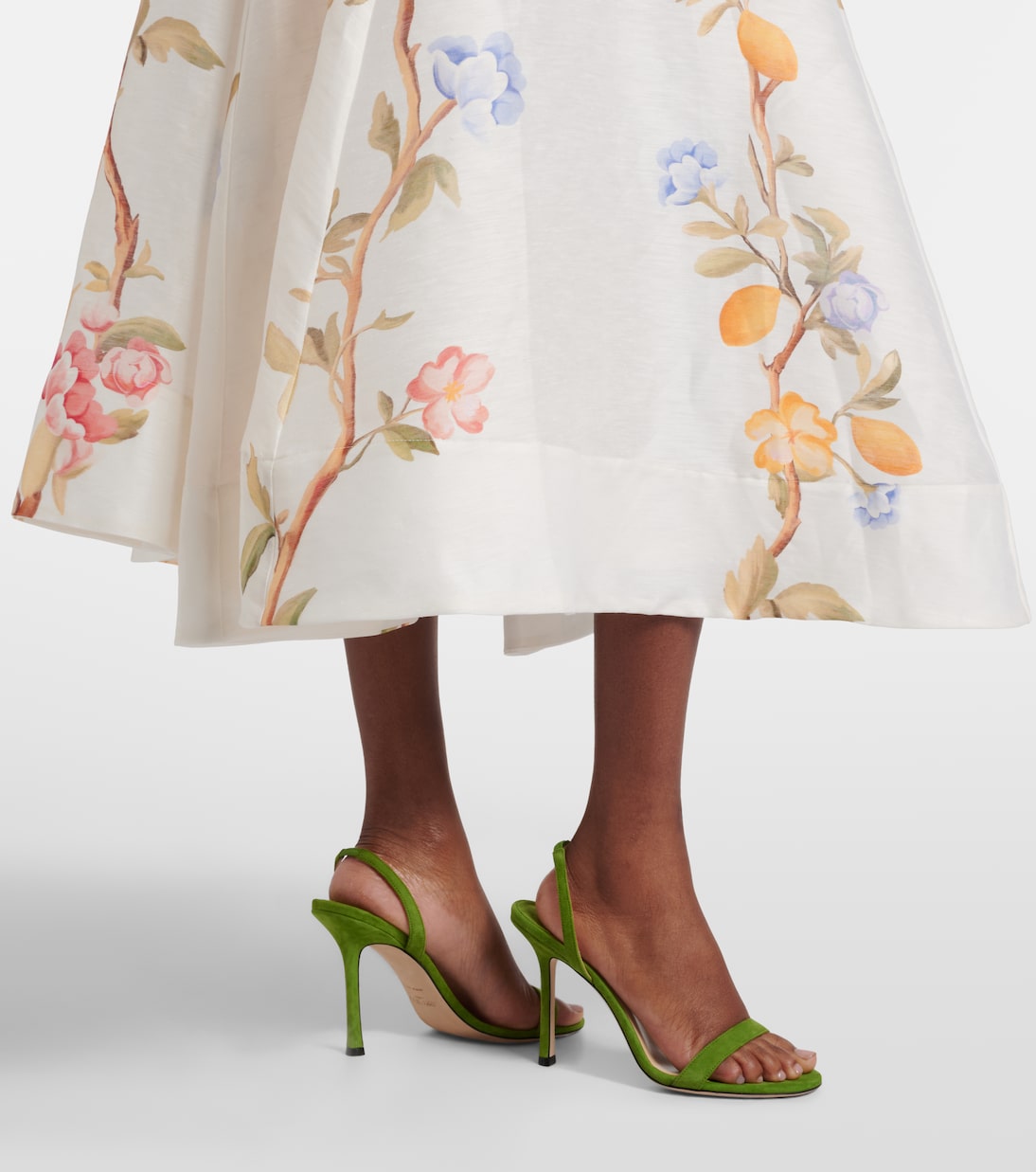 Selina floral ruffled linen-blend midi dress | Leo Lin