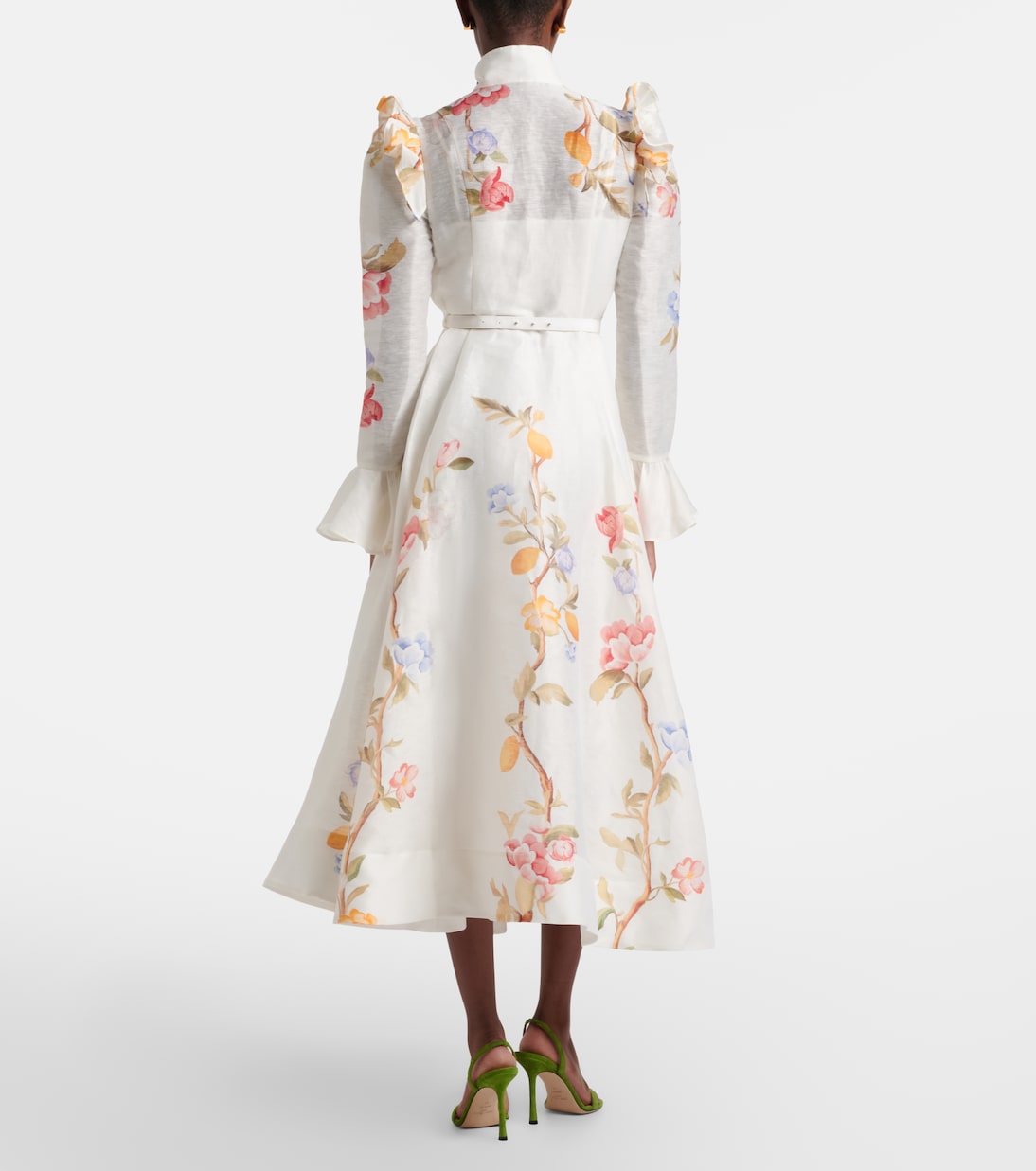 Selina floral ruffled linen-blend midi dress | Leo Lin