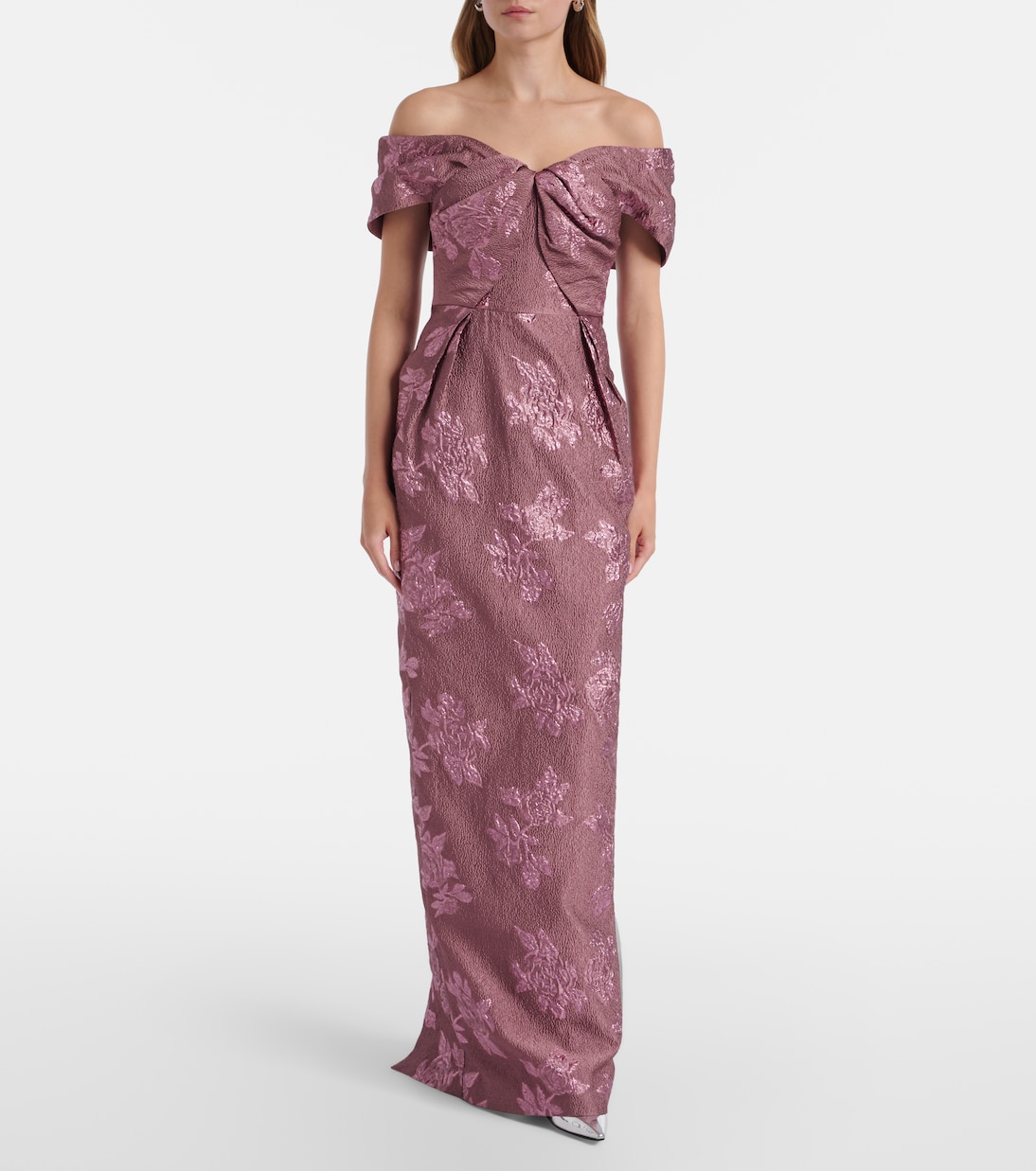 Levinia off-shoulder brocade gown | Rebecca Vallance