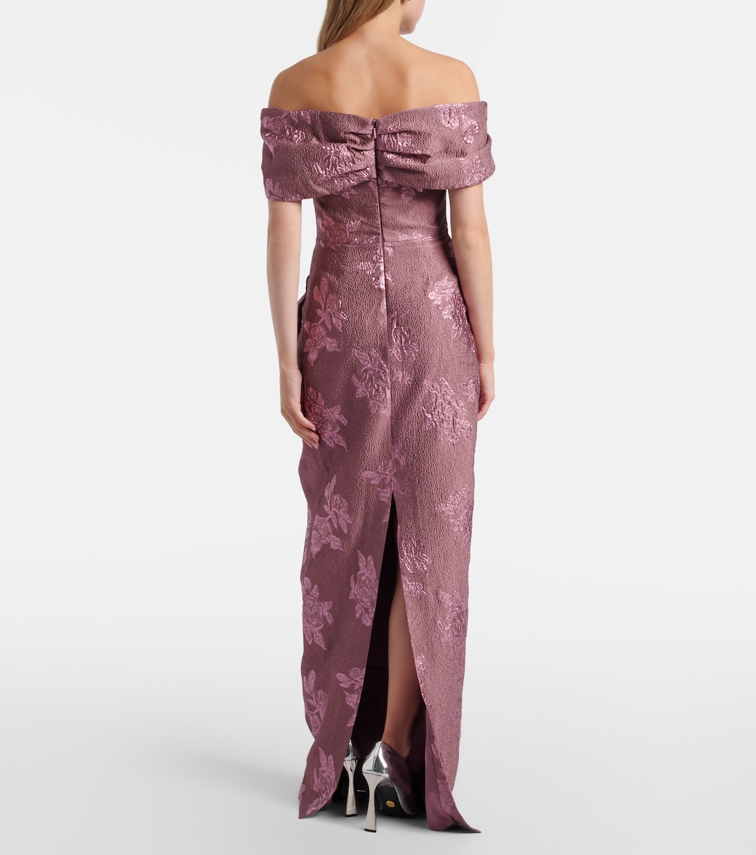 Levinia off-shoulder brocade gown | Rebecca Vallance