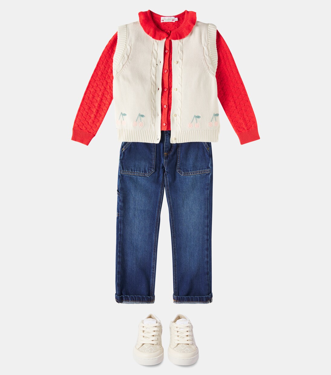 Cameron leather-trimmed canvas sneakers | Bonpoint