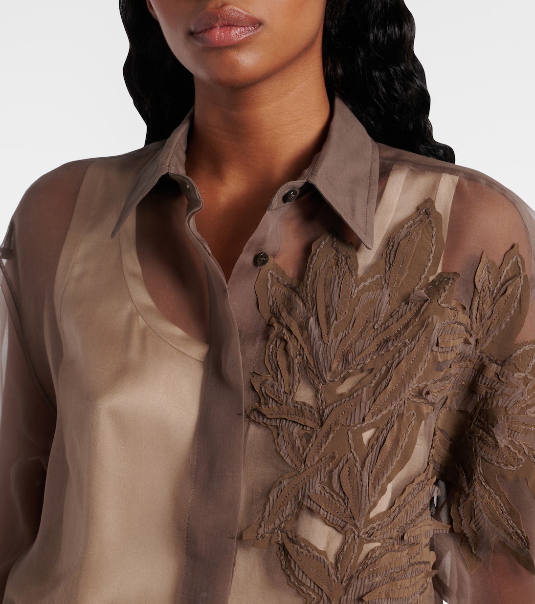Camisa Herbarium de seda con aplique  | Brunello Cucinelli