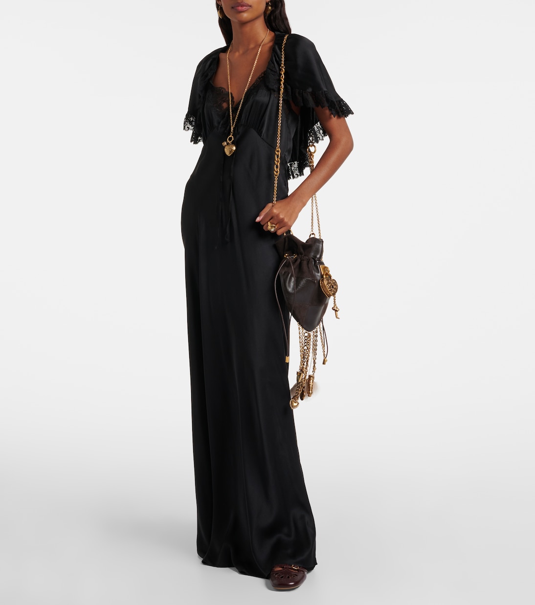 Lace-trimmed silk satin maxi dress | Chloé