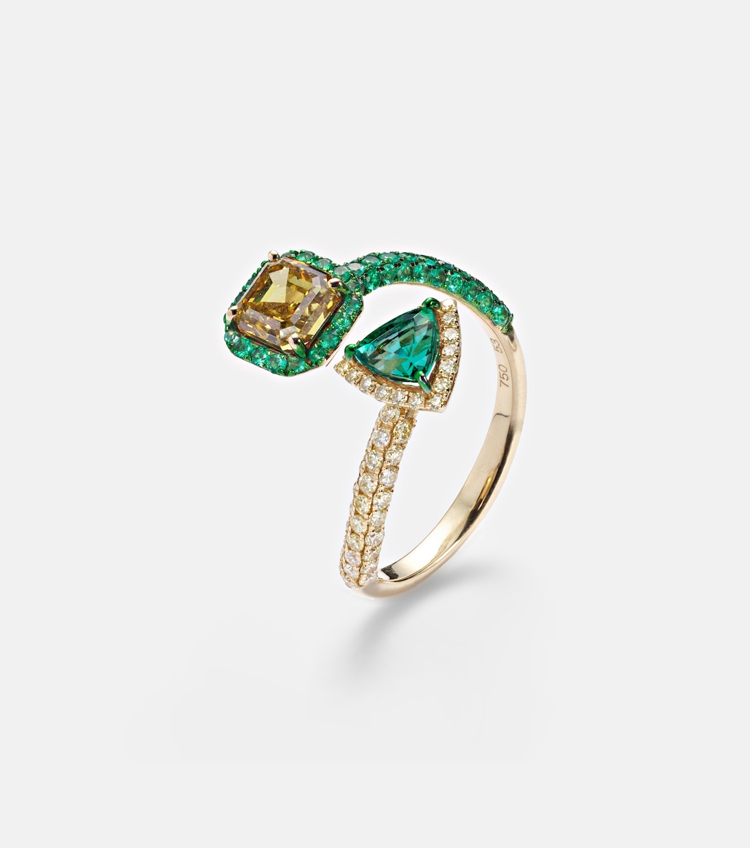 Bague en or 18 ct, diamants et émeraudes | Kamyen