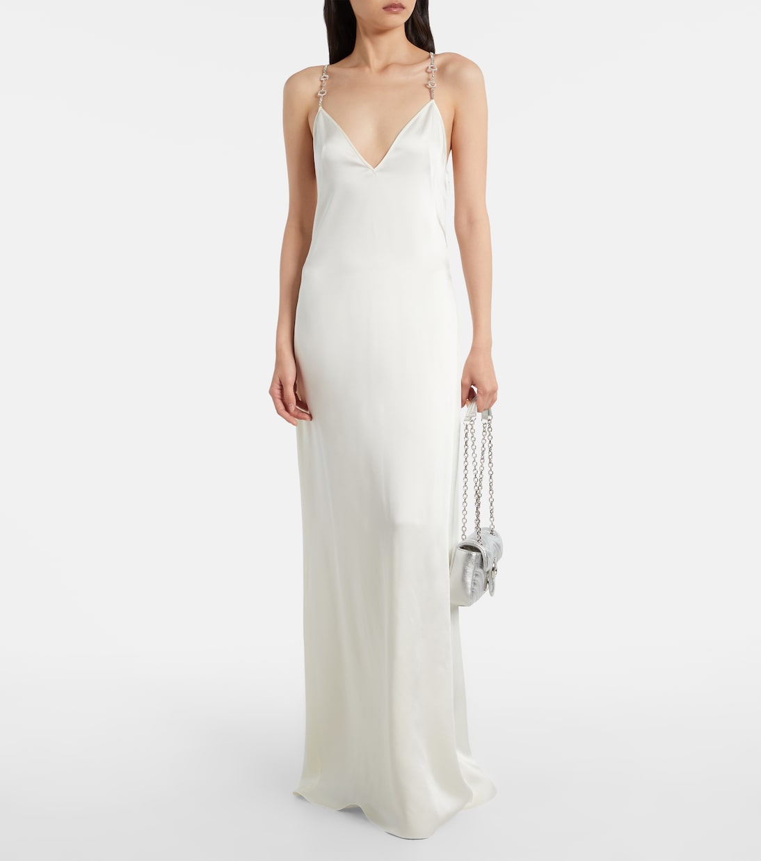 Slipdress Horsebit aus Satin mit Kristallen | Gucci