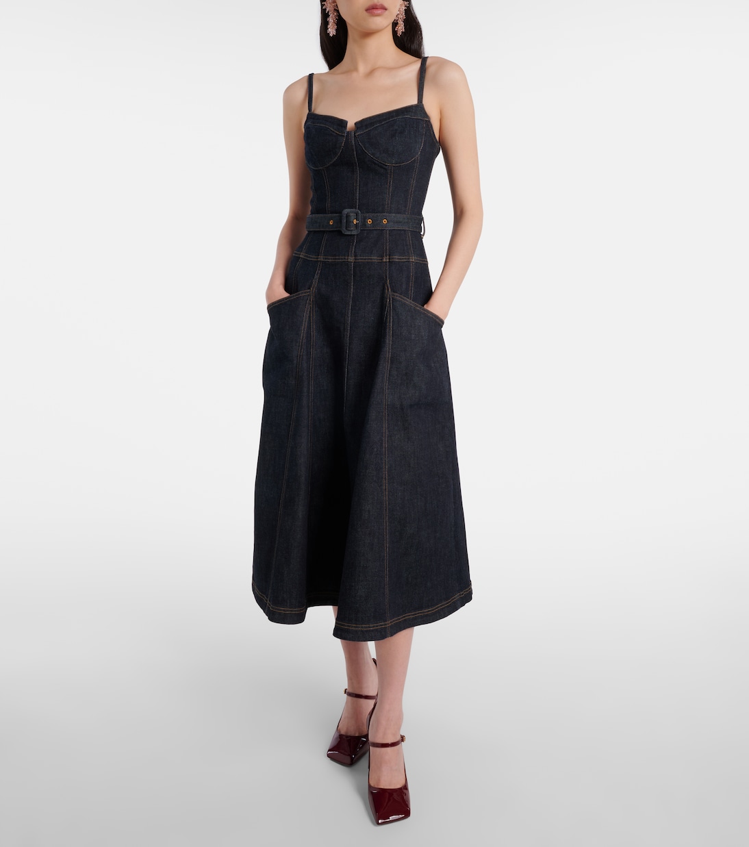 Belted denim bustier dress | Self-Portrait