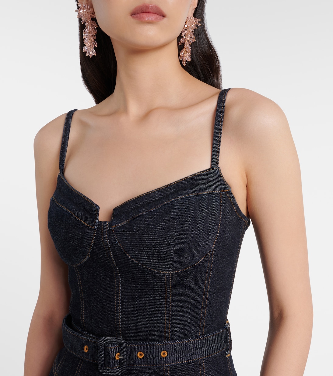 Belted denim bustier dress | Self-Portrait