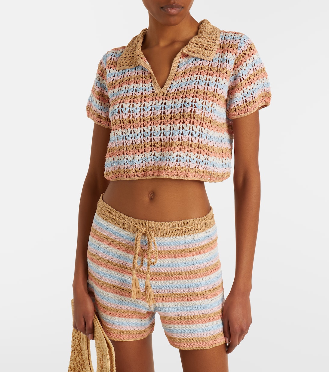 Crochet striped cotton polo shirt | Anna Kosturova