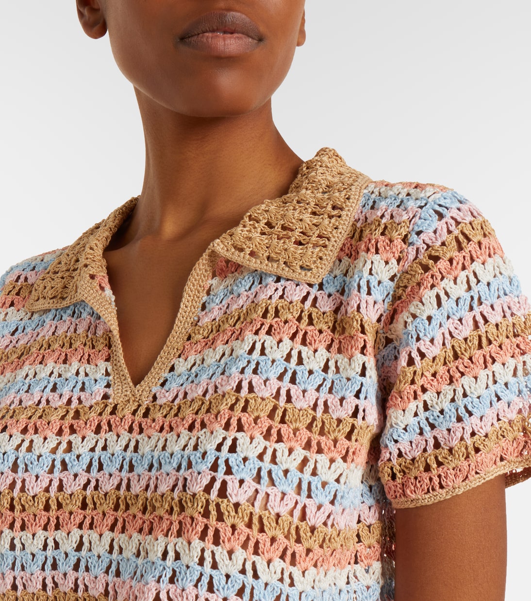 Crochet striped cotton polo shirt | Anna Kosturova