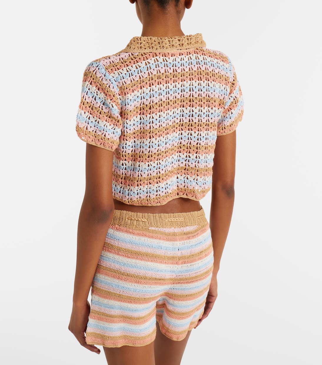 Crochet striped cotton polo shirt | Anna Kosturova