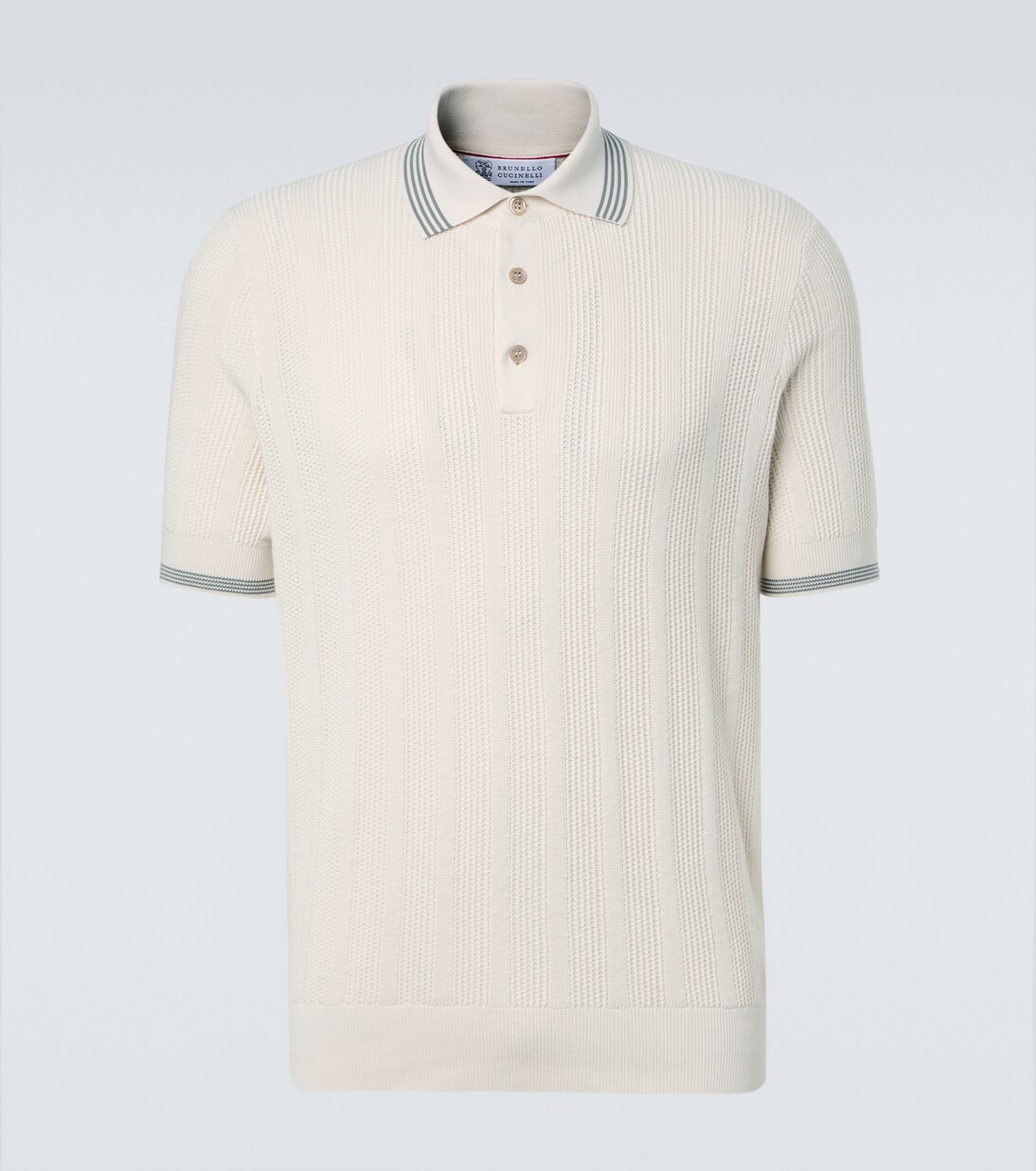 Ribbed-knit cotton polo shirt | Brunello Cucinelli