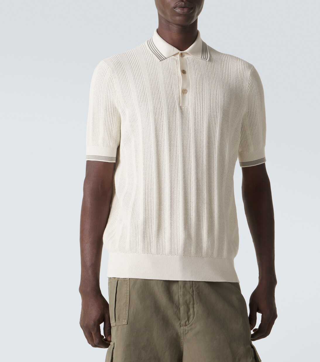 Ribbed-knit cotton polo shirt | Brunello Cucinelli