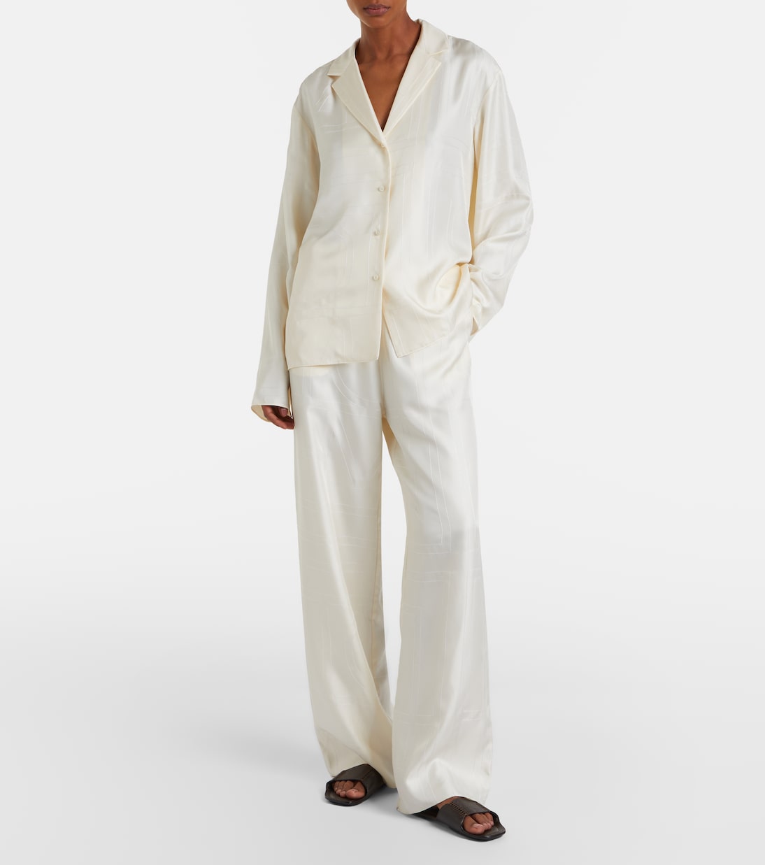Embroidered silk satin pajama pants | Toteme