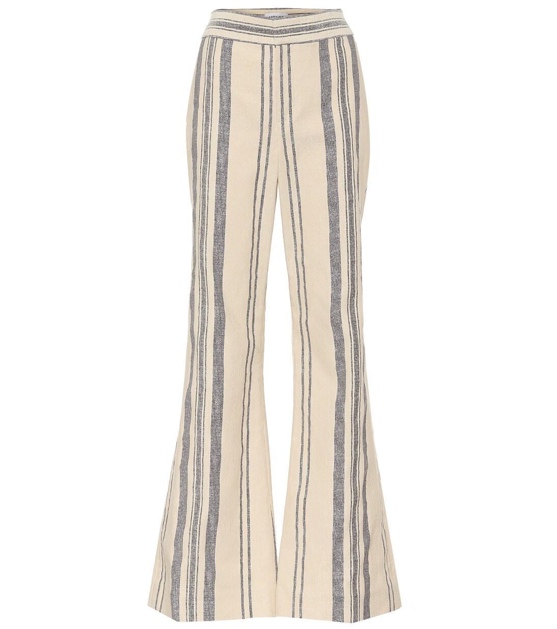 Pantalon évasé rayé en coton et lin à taille haute | Monse