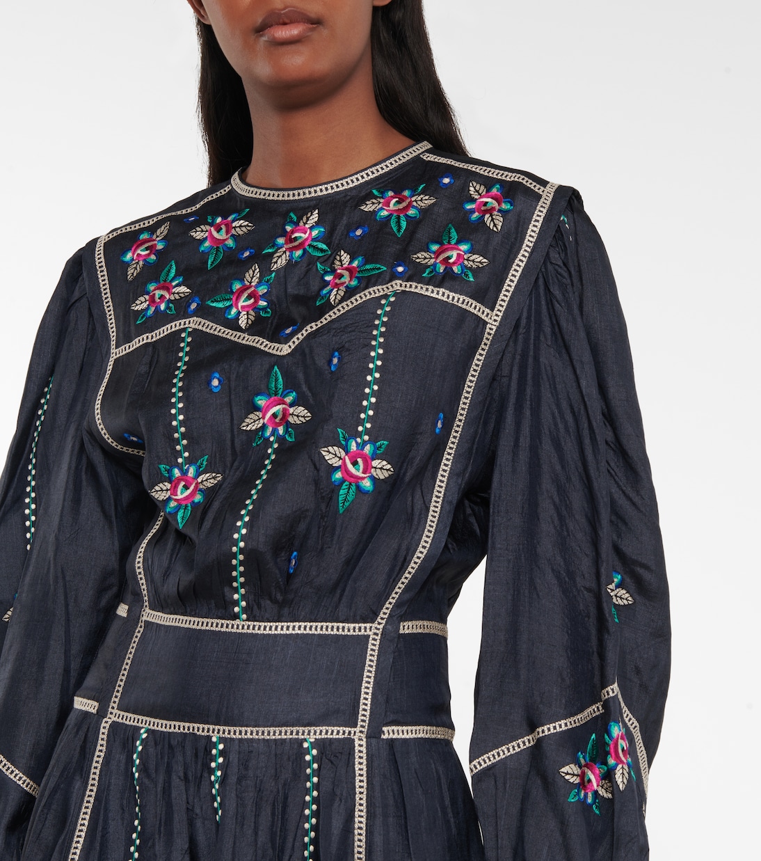 Abito midi Caroline in seta con ricamo | Isabel Marant
