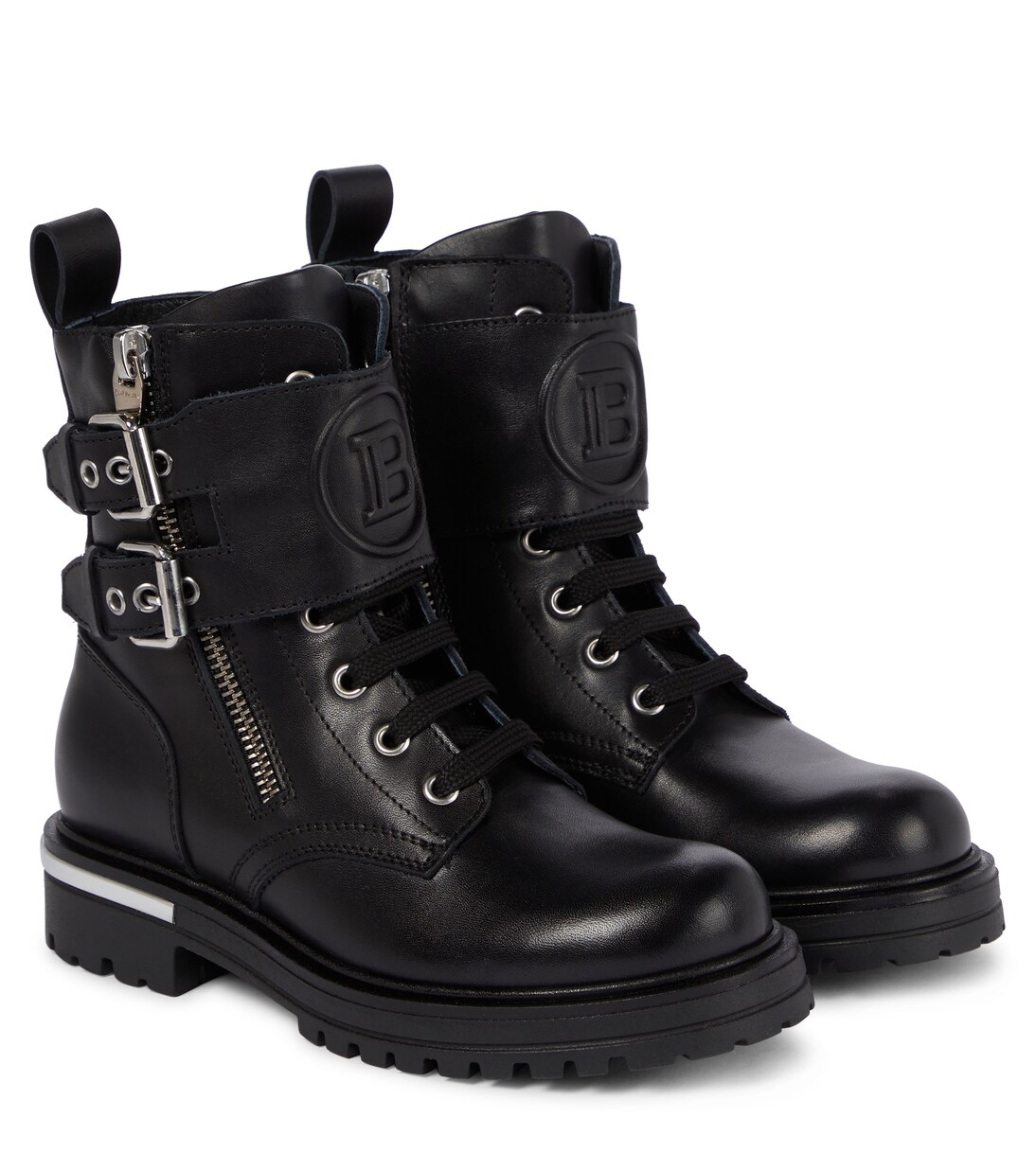 Leather combat boots | Balmain Kids