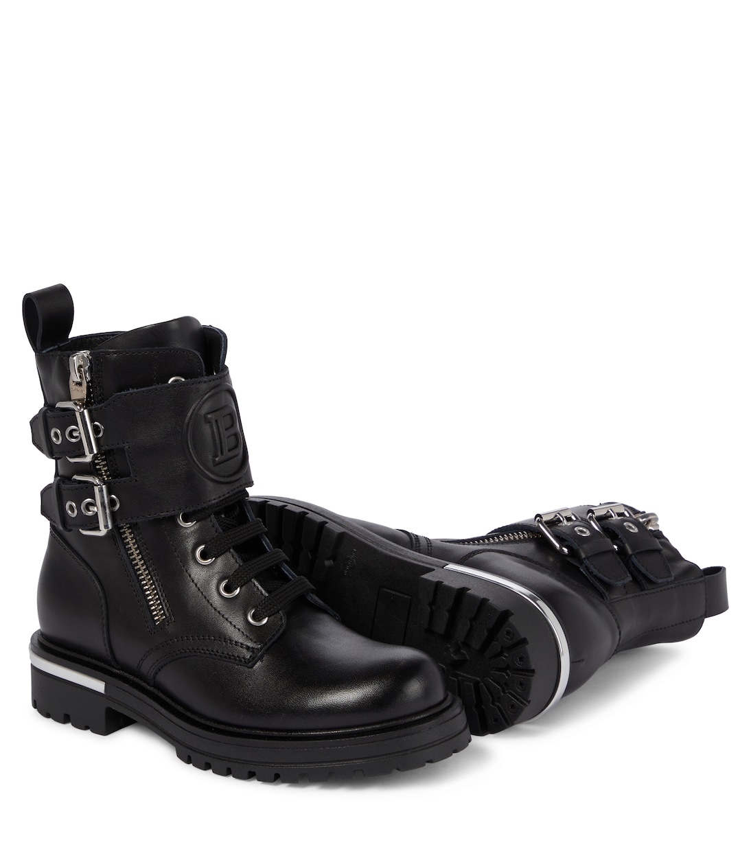 Leather combat boots | Balmain Kids