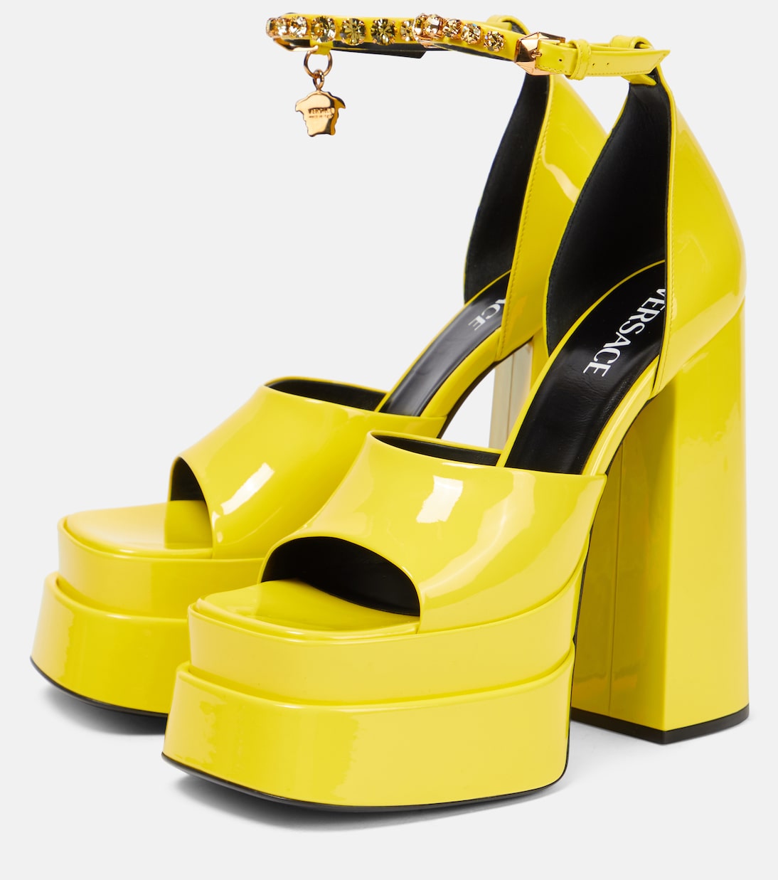 Medusa Aevitas patent leather platform sandals | Versace