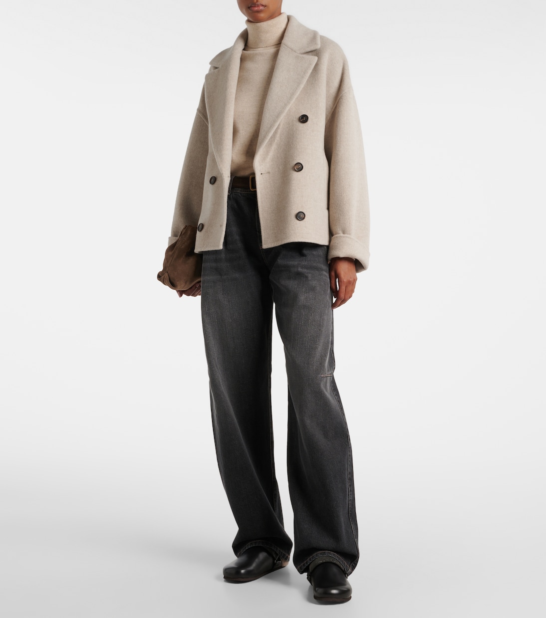 Verzierte Slippers aus Leder mit Shearling | Brunello Cucinelli