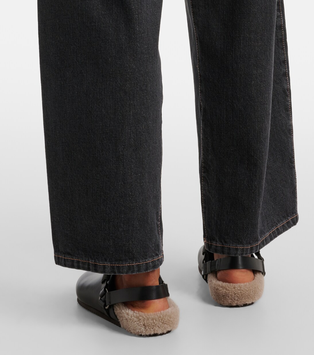 Verzierte Slippers aus Leder mit Shearling | Brunello Cucinelli