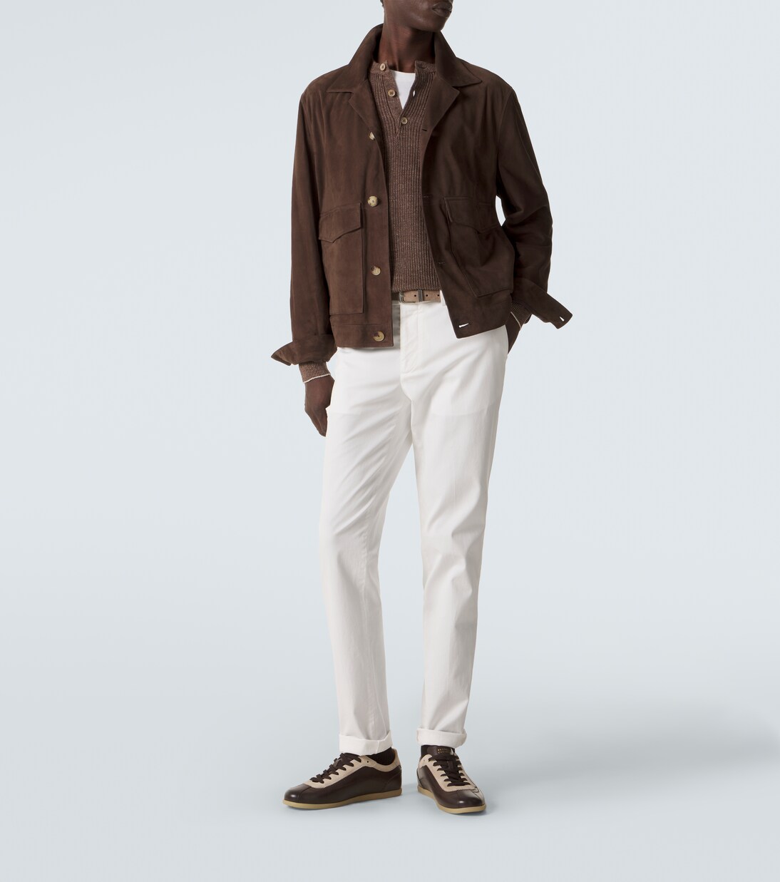 Suede-trimmed leather sneakers | Brunello Cucinelli