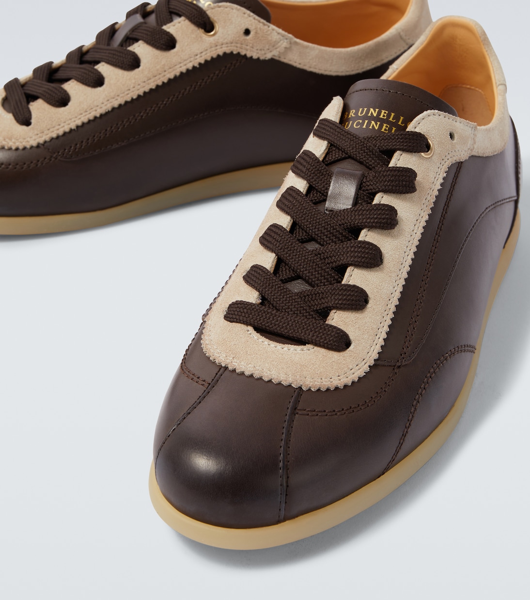 Suede-trimmed leather sneakers | Brunello Cucinelli