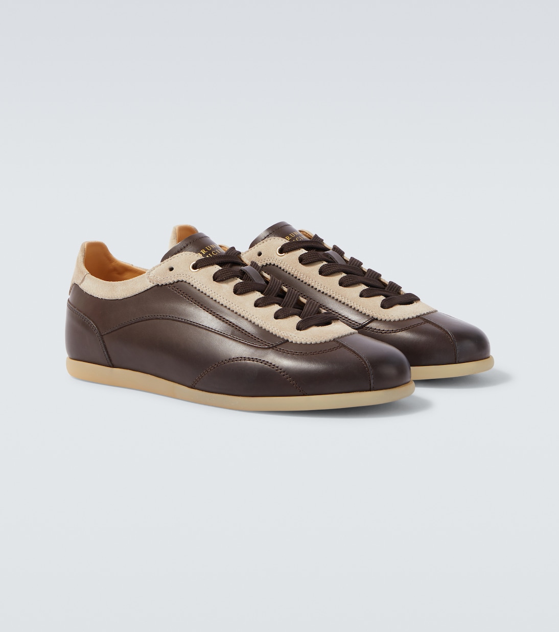 Suede-trimmed leather sneakers | Brunello Cucinelli