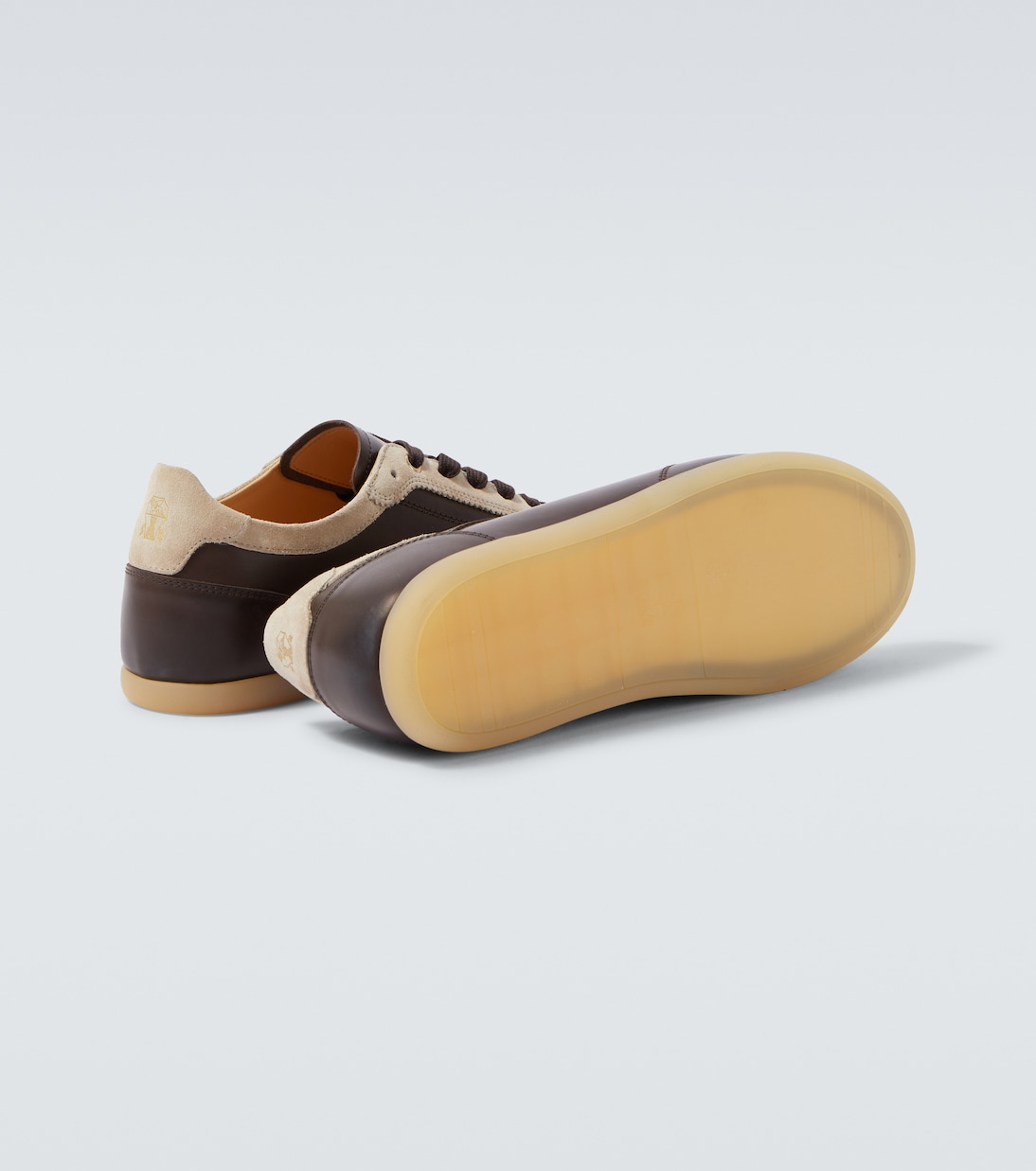 Suede-trimmed leather sneakers | Brunello Cucinelli