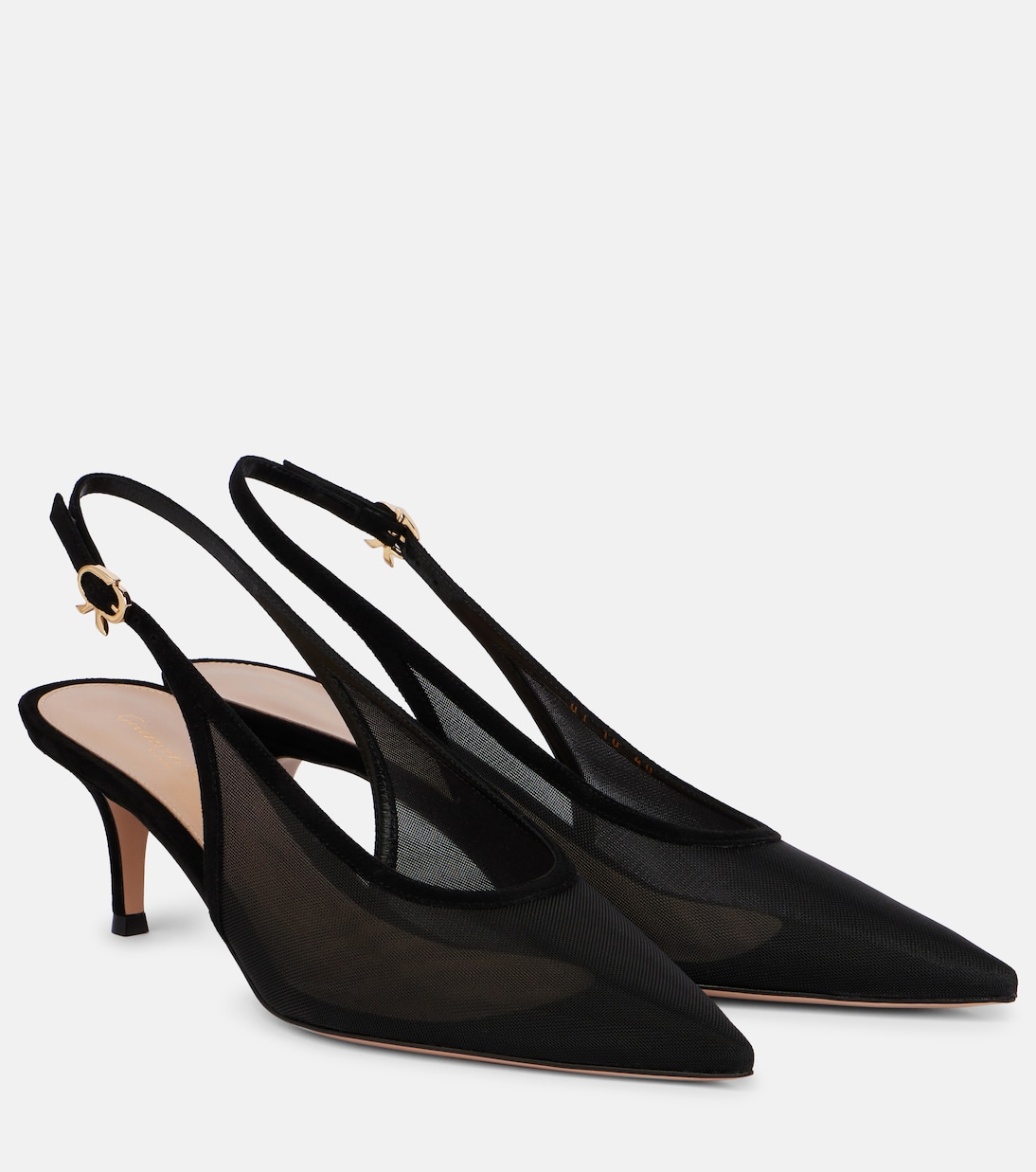 55 leather-trimmed organza slingback pumps | Gianvito Rossi