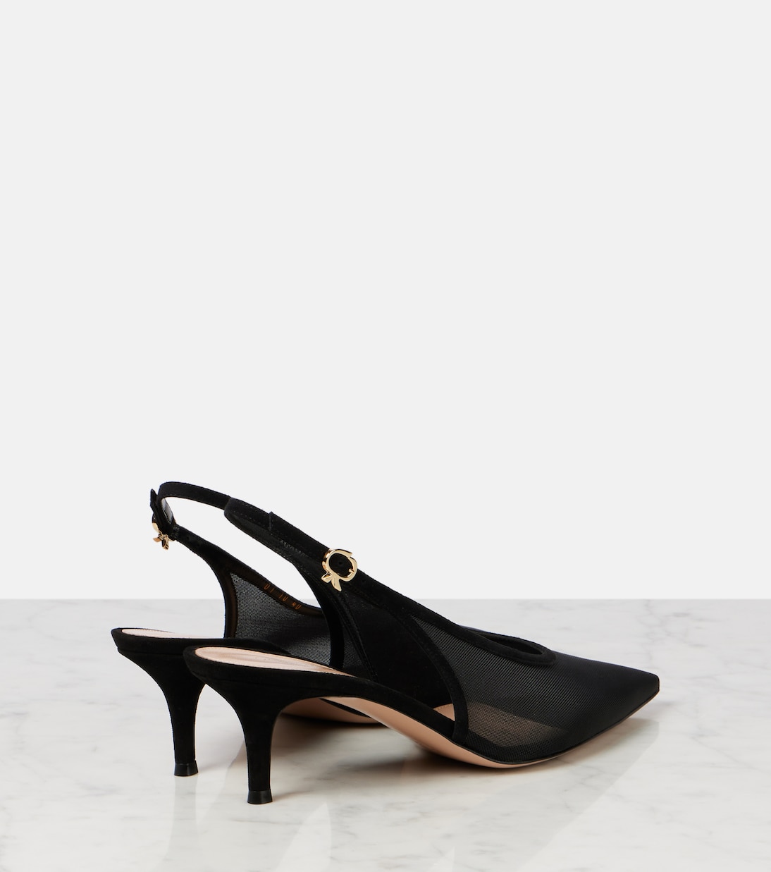 55 leather-trimmed organza slingback pumps | Gianvito Rossi