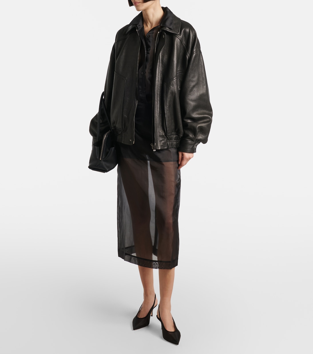 55 leather-trimmed organza slingback pumps | Gianvito Rossi