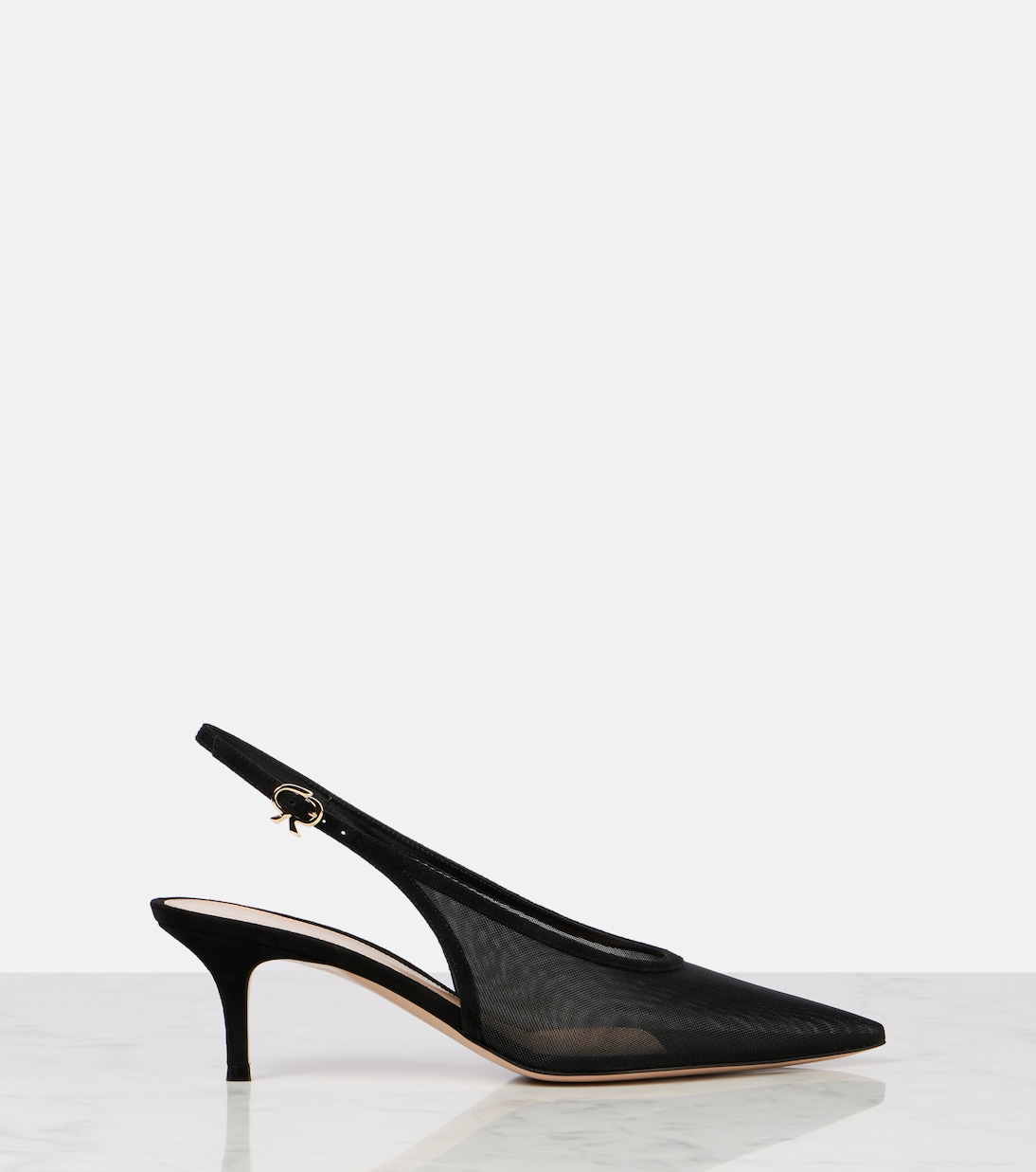55 leather-trimmed organza slingback pumps | Gianvito Rossi
