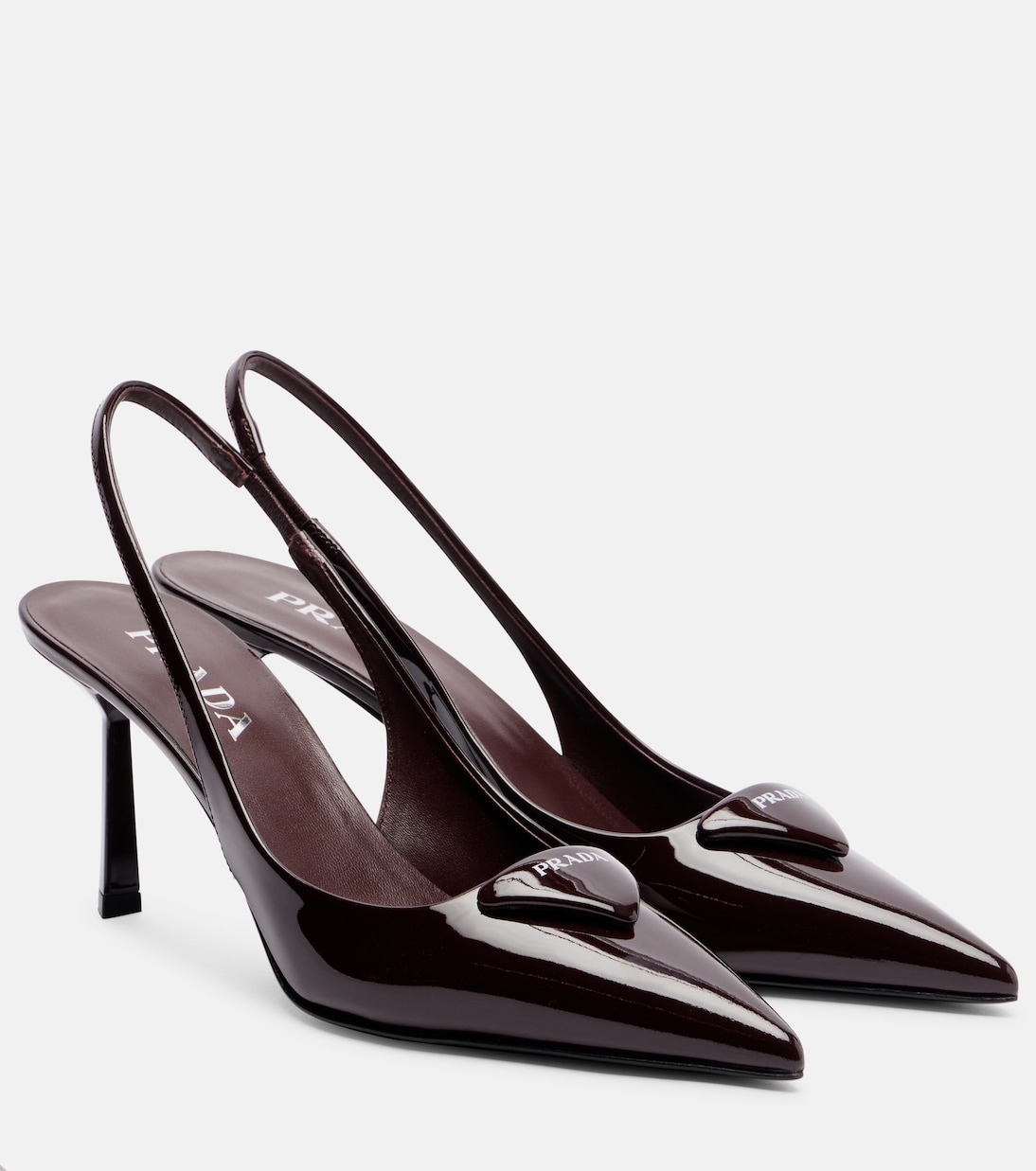 Pumps slingback in vernice con logo | Prada