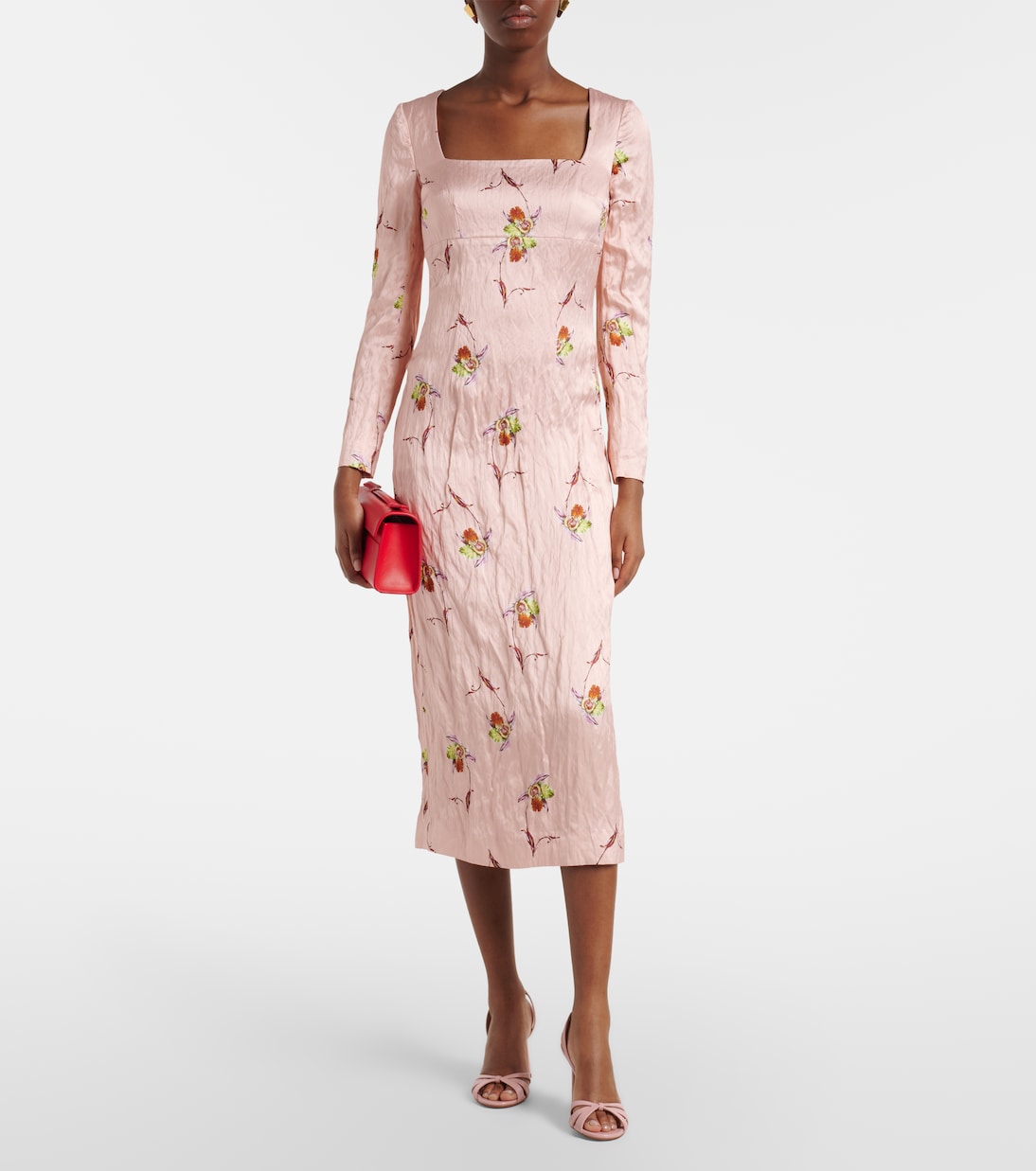 Abito midi Renne in raso con stampa floreale | Emilia Wickstead