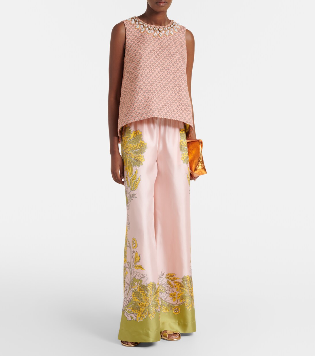 Pantalones palazzo de sarga de seda florales | La DoubleJ