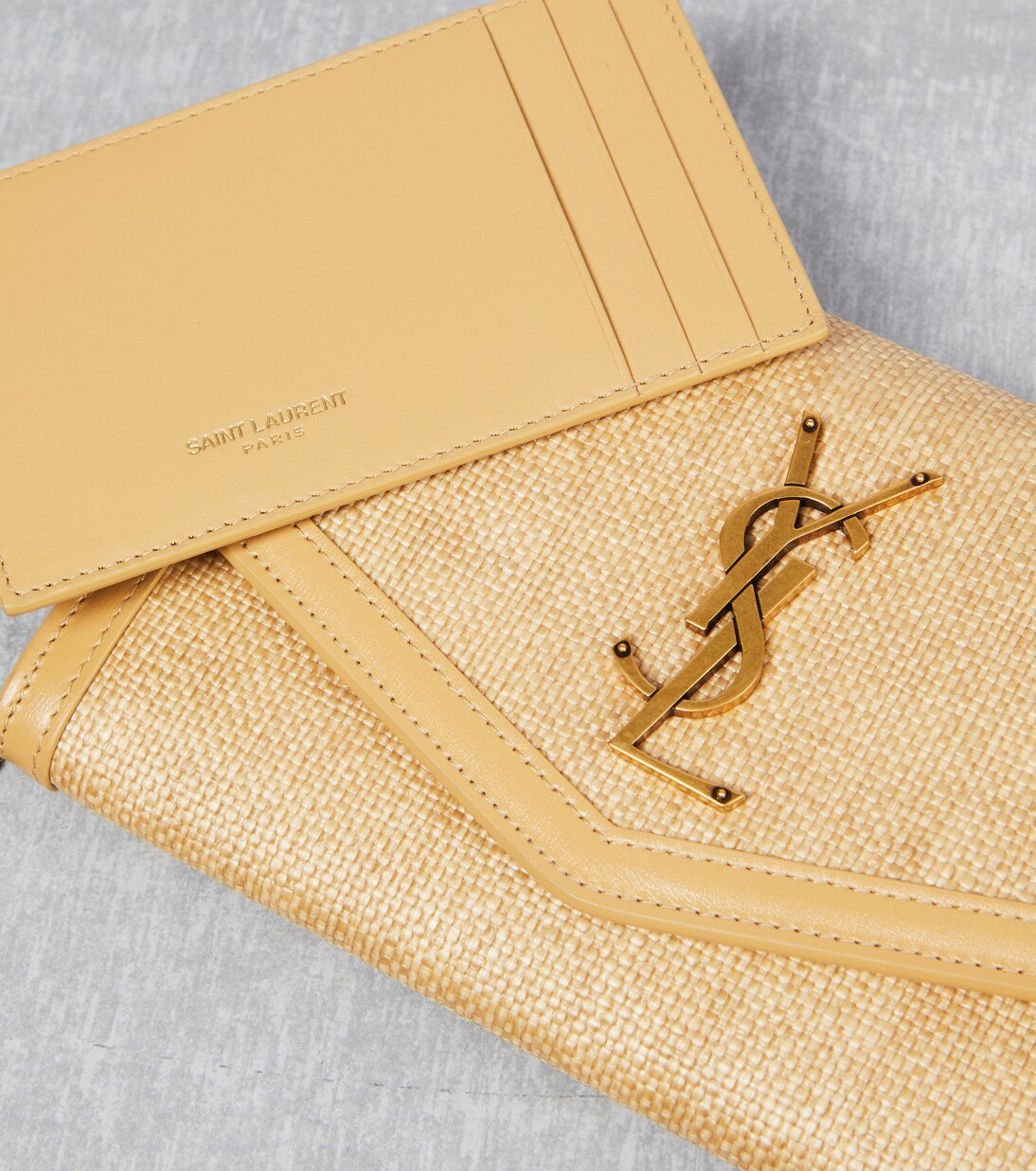 Uptown raffia wallet on chain | Saint Laurent